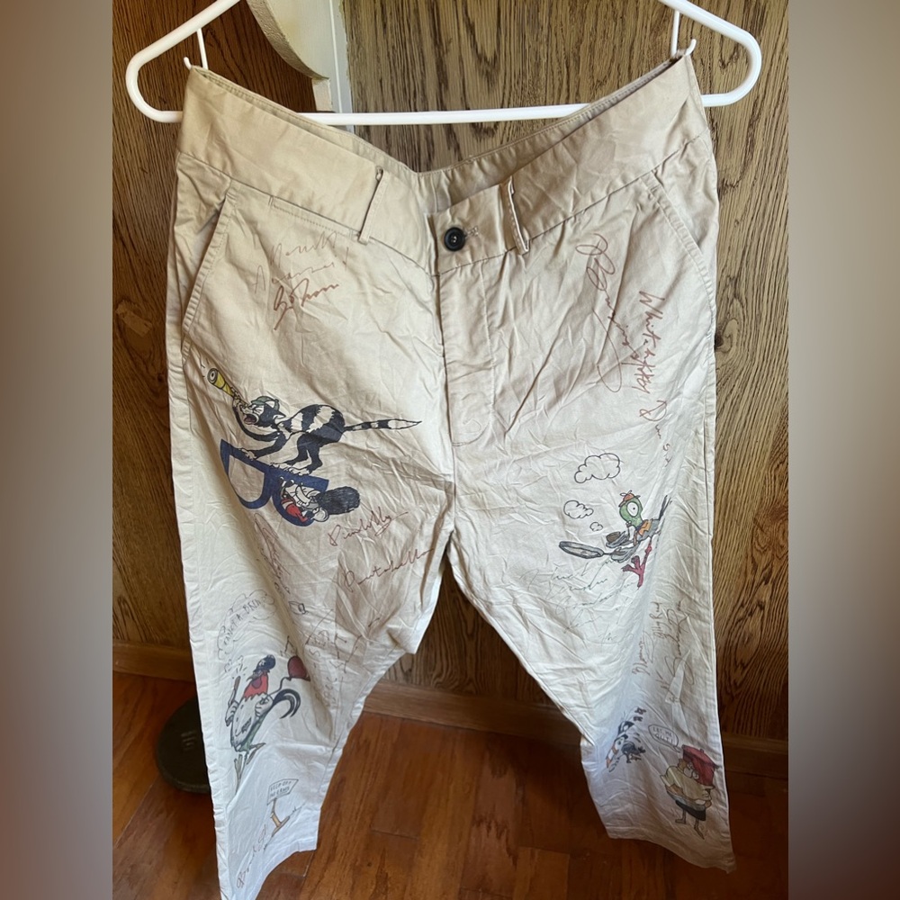 Burberry sketch print cotton trousers.